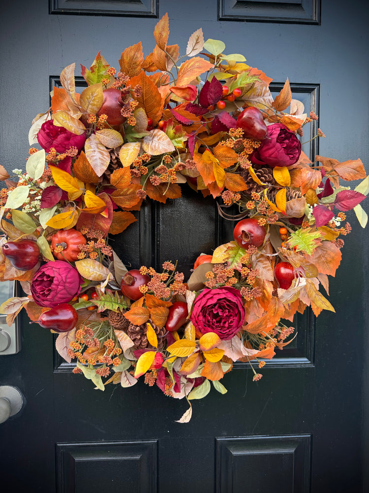 Fruit and Autumn Foliage Wreath for Fall