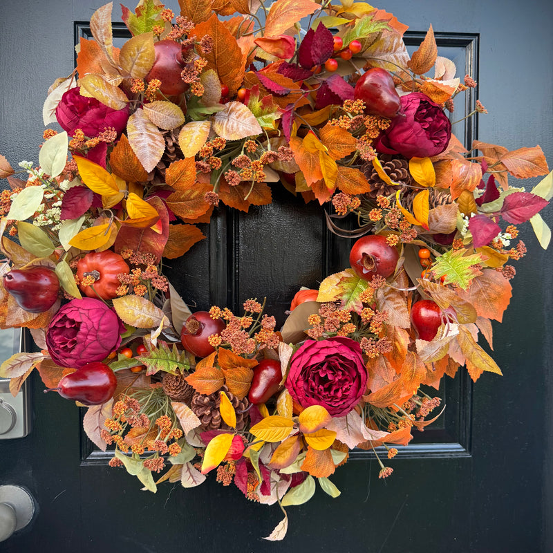Fruit and Autumn Foliage Wreath for Fall