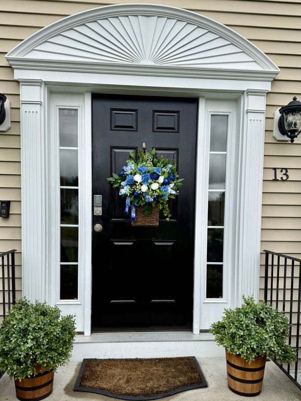 Chinoiserie Hydrangea & Peony w Butterflies Basket for Spring and Summer