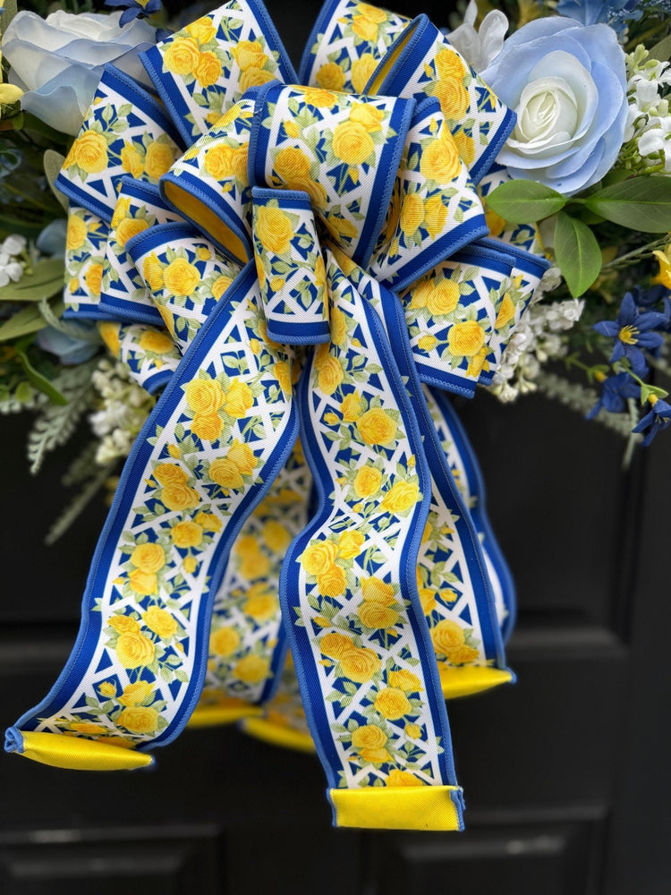 Blue & Yellow Rose Wreath for Spring