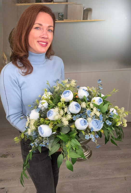 Baby Blue Ranunculus Centerpiece for Fall