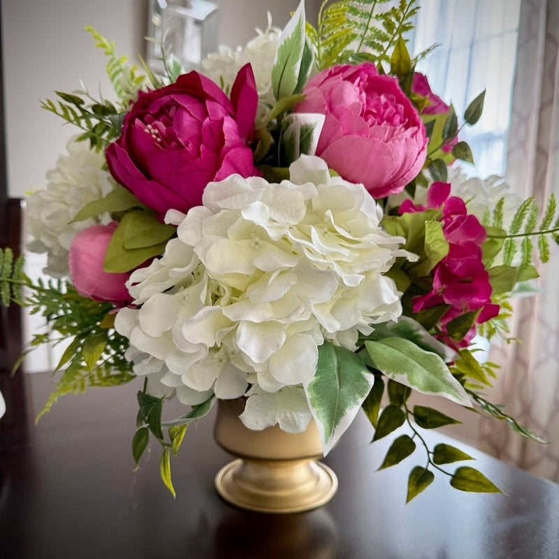 Elegant Peony and Hydrangea Centerpiece for Valentines Day, Floral Arrangement