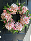 Fuzzy Peach and Hydrangea Wreath for Summer and Spring