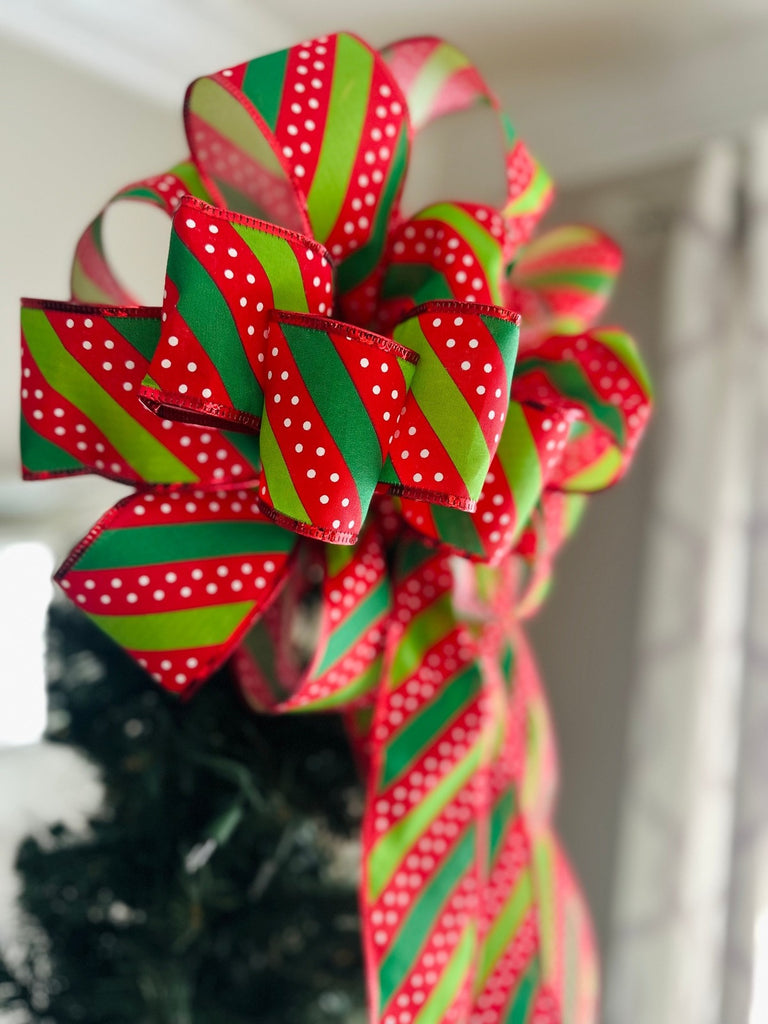 Red and Green Striped Tree Topper – Enchanted Vines