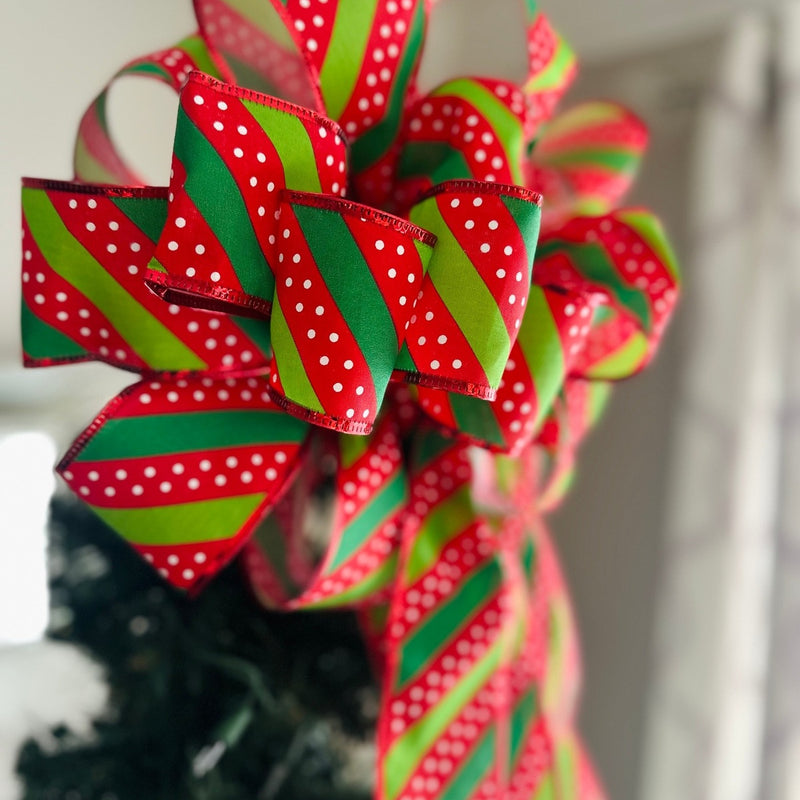 Red and Green Striped Tree Topper