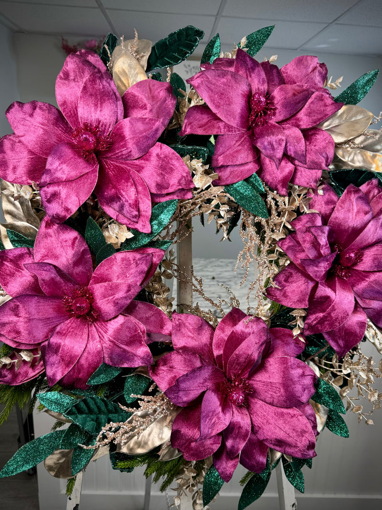Winter Glam Wreath w Velvet Poinsettias