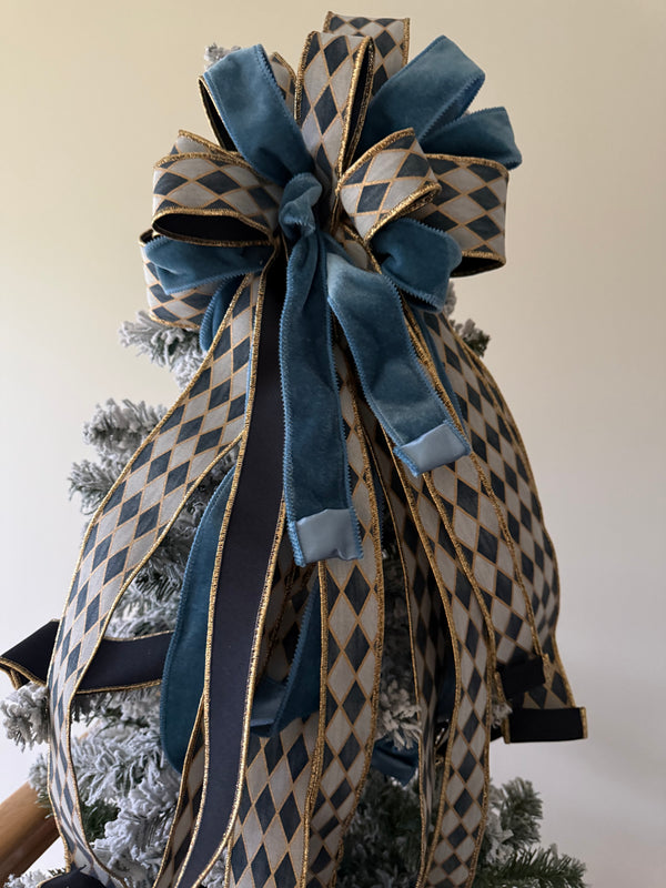 Blue Harlequin Tree Topper Bow