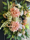 Peach Hydrangea Wreath for Spring with Cherry Blossoms