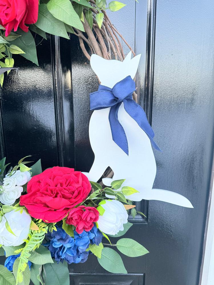 Patriotic Wreath w K9 German Shepherd Sign for Spring and Summer