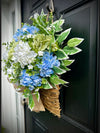 Hanging Basket w/ Blue, White and Green Hydrangeas