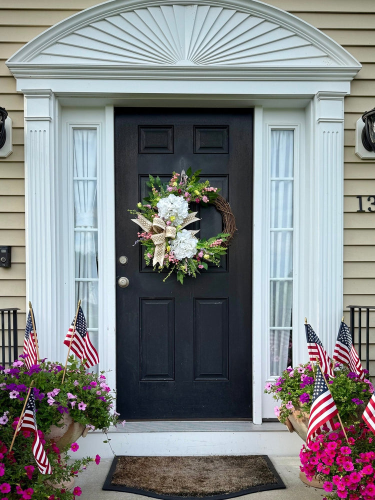 Hydrangeas & Polka Dots Wreath for Spring