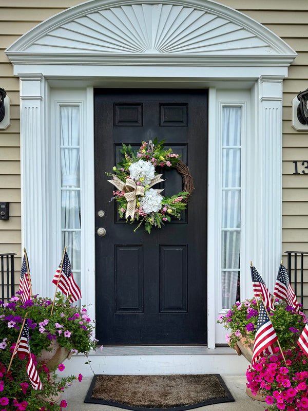 Hydrangeas & Polka Dots Wreath for Spring