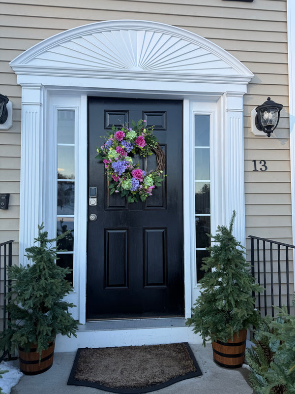 Spring garden bloom with peonies and hydrangea Wreath