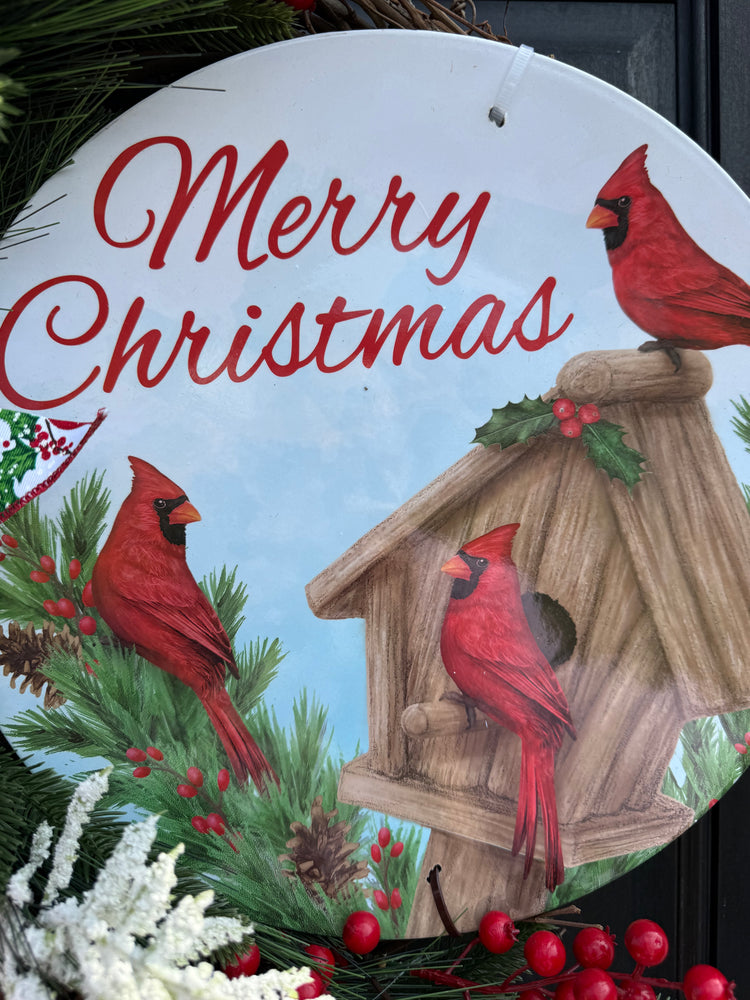 Winter Cardinal  Wreath – Handmade Holiday Wreath with Pine for Christmas