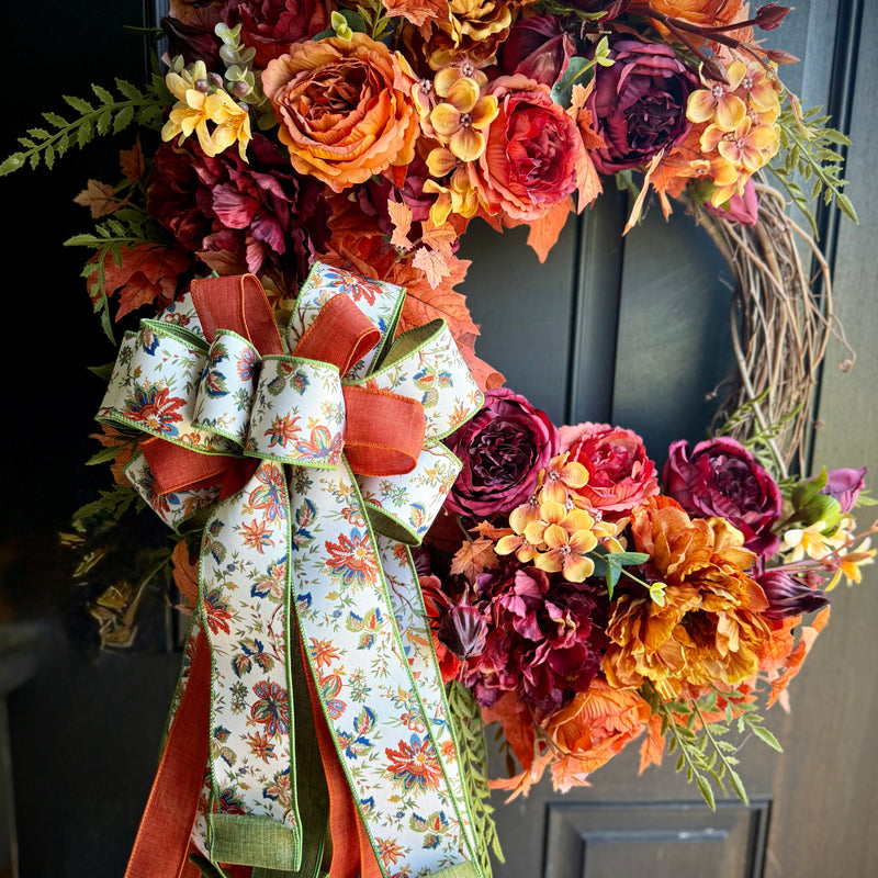 Fall Peony Wreath in Burgundy and Orange