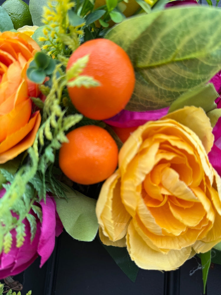 Vibrant Citrus Wreath for Spring w Designer Bow