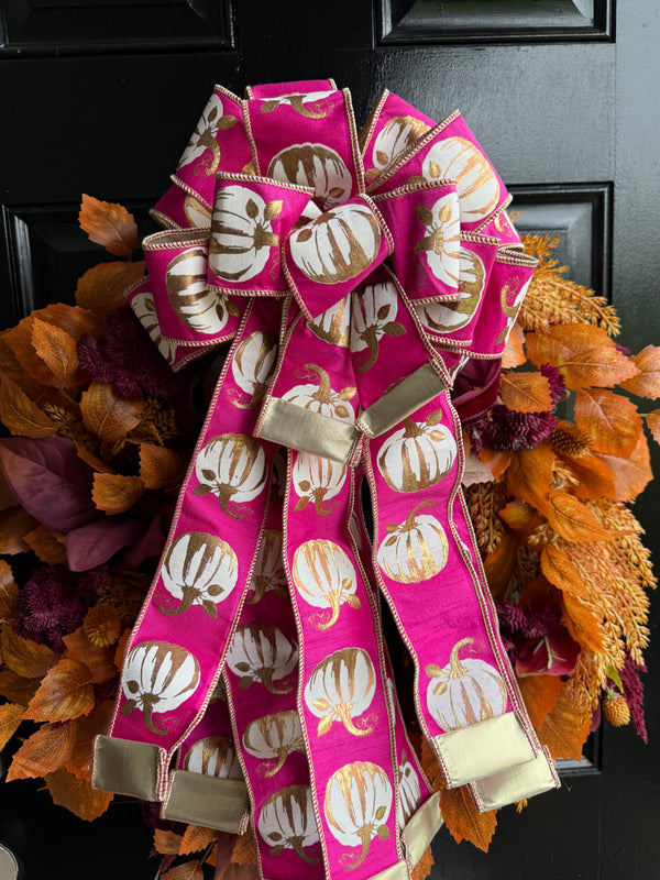 Hot Pink Pumpkin Bow for Fall