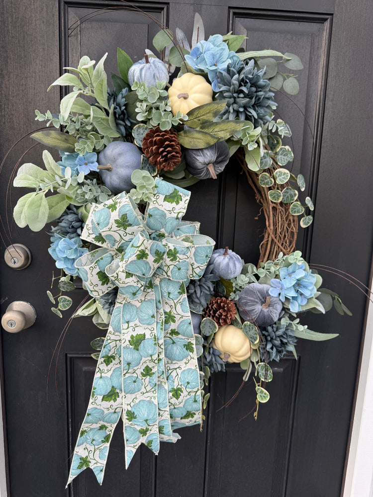 Blue Velvet Pumpkin Wreath for Fall