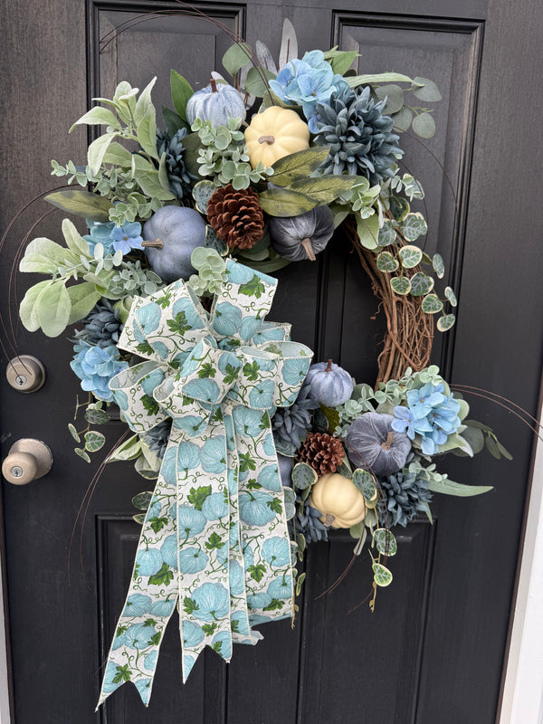 Blue Velvet Pumpkin Wreath for Fall