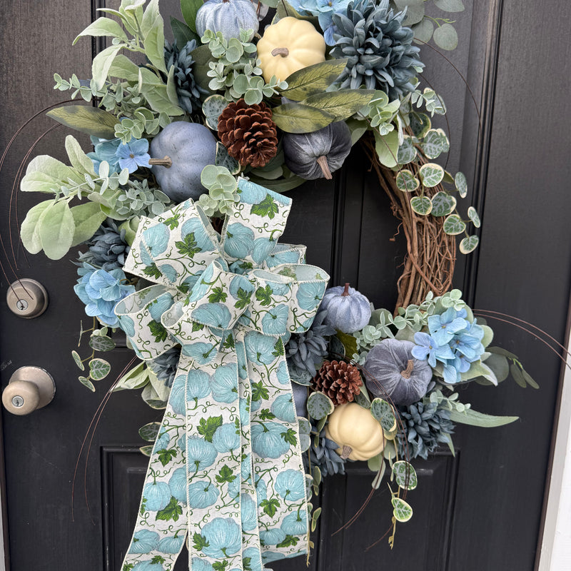 Blue Velvet Pumpkin Wreath for Fall