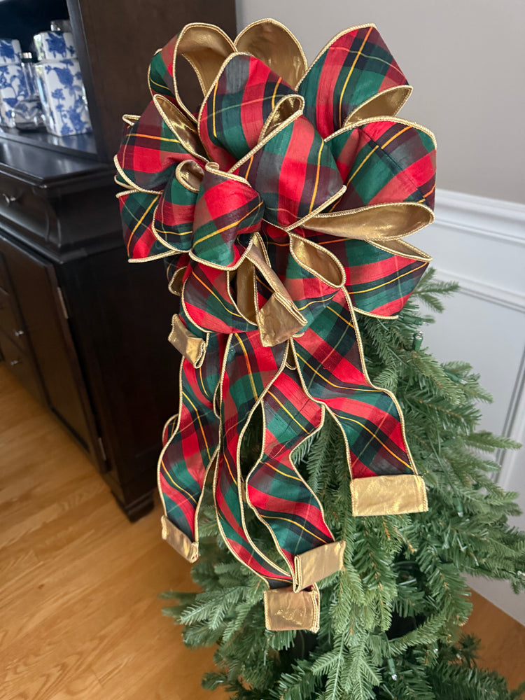 Classic Red & Green Plaid  Christmas Tree Topper Bow