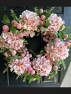 Fuzzy Peach and Hydrangea Wreath for Summer and Spring