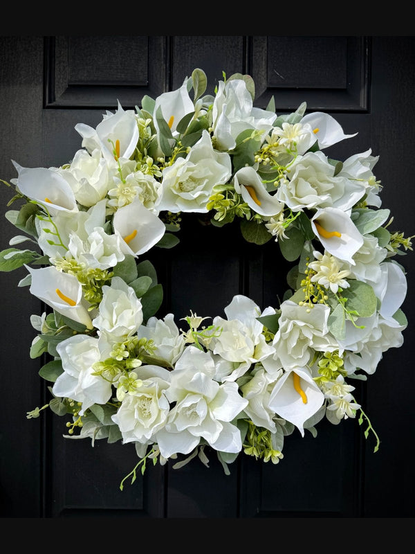 White Calla Lily Wreath for Spring, Wedding Wreath