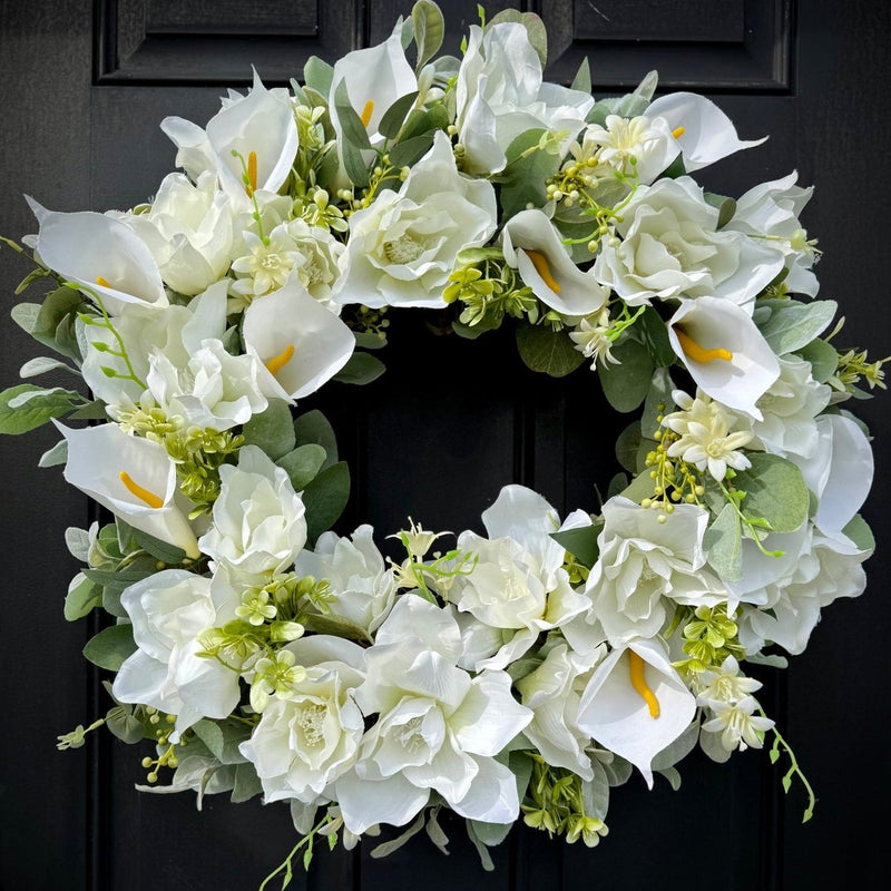 White Calla Lily Wreath for Spring, Wedding Wreath