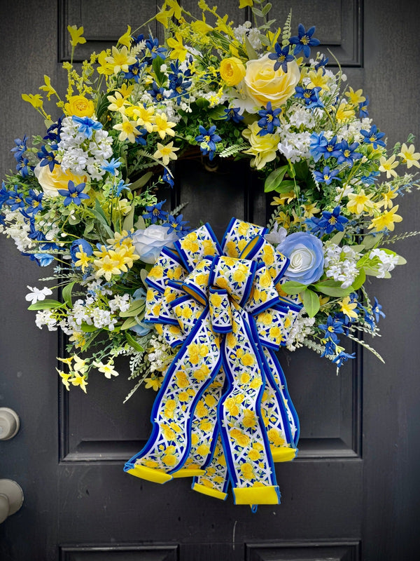 Blue & Yellow Rose Wreath for Spring