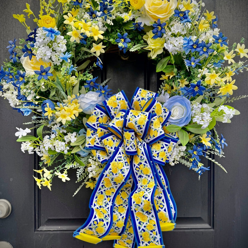 Blue & Yellow Rose Wreath for Spring
