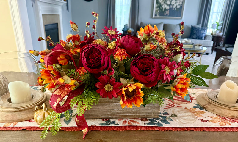 Elegant Burgundy Peony and Sunflower Centerpiece for Fall
