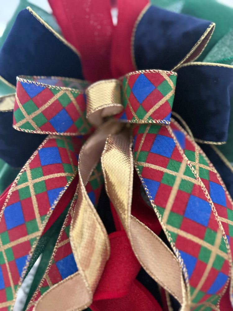 Nutcracker  Harlequin Christmas Tree Topper Bow