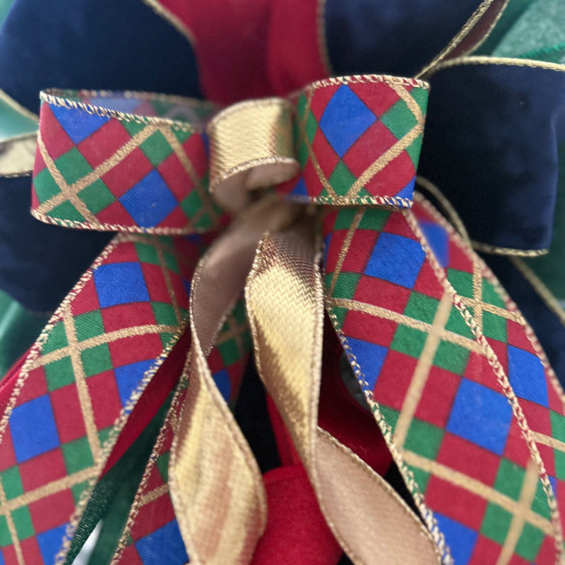 Nutcracker  Harlequin Christmas Tree Topper Bow