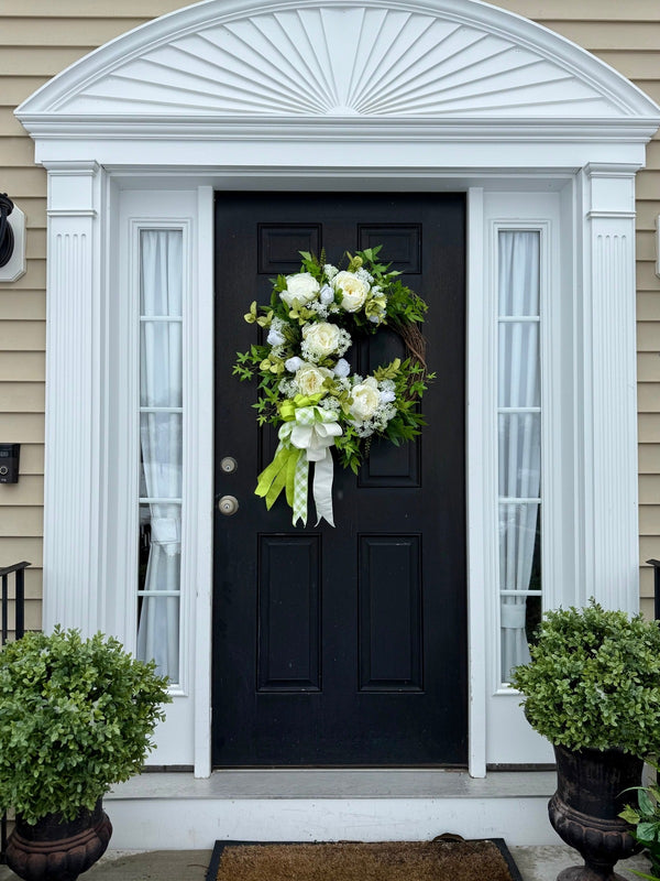 Lime Cream Peony and Rose Spring Wreath,