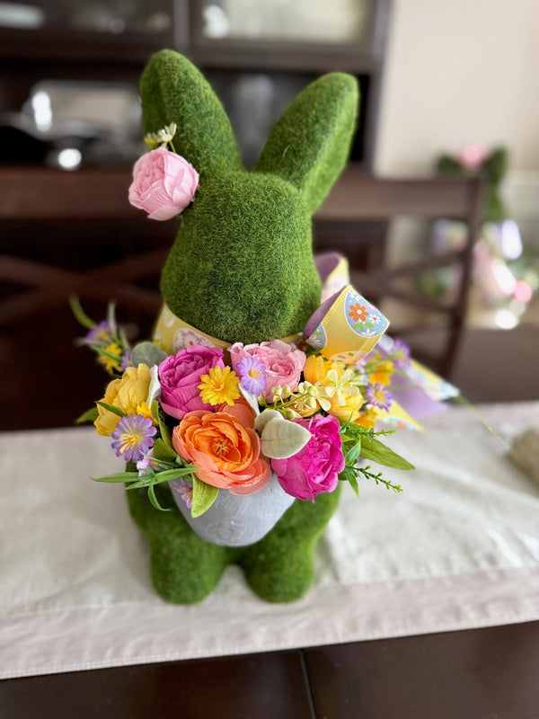 Moss Bunny Spring Floral Arrangement – Easter Tablescape Centerpiece