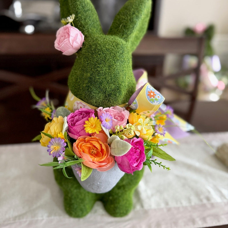 Moss Bunny Spring Floral Arrangement – Easter Tablescape Centerpiece