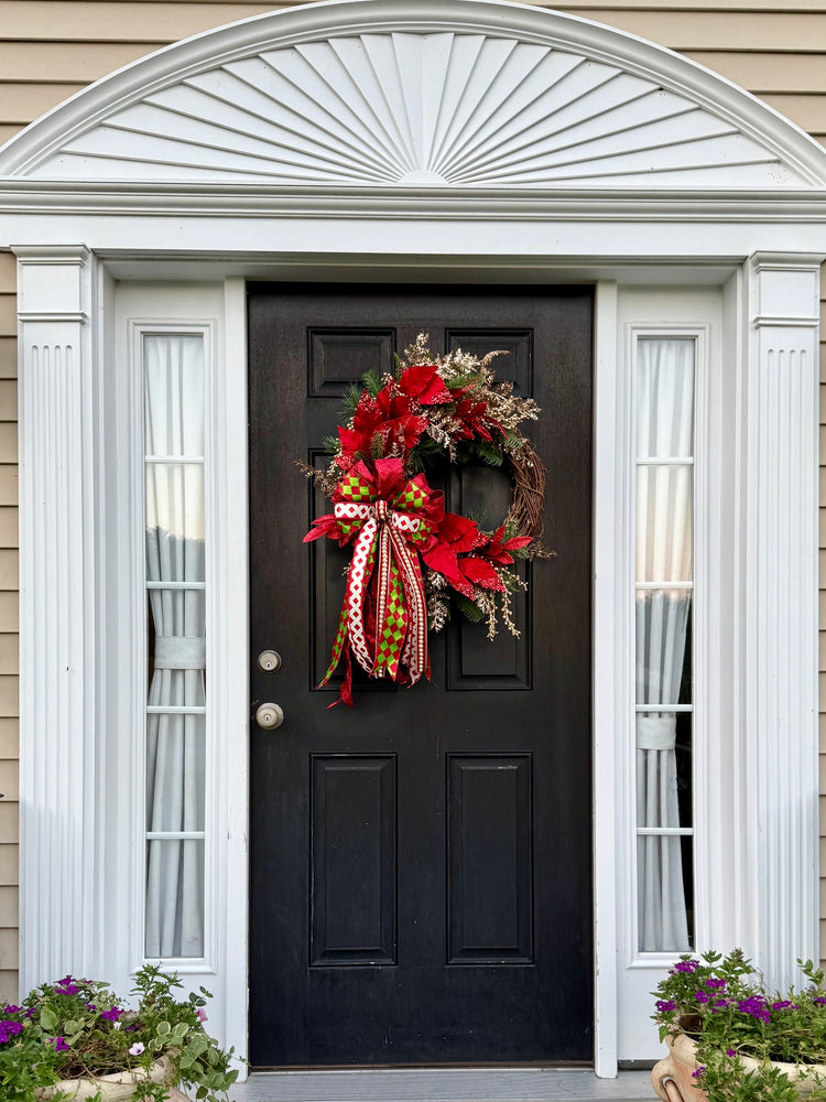 Christmas Wreath with Large Designer Bow with Pearl Accents for Winter
