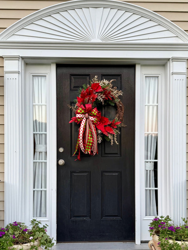 Christmas Wreath with Large Designer Bow with Pearl Accents for Winter