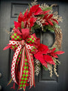Christmas Wreath with Large Designer Bow with Pearl Accents