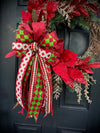Christmas Wreath with Large Designer Bow with Pearl Accents