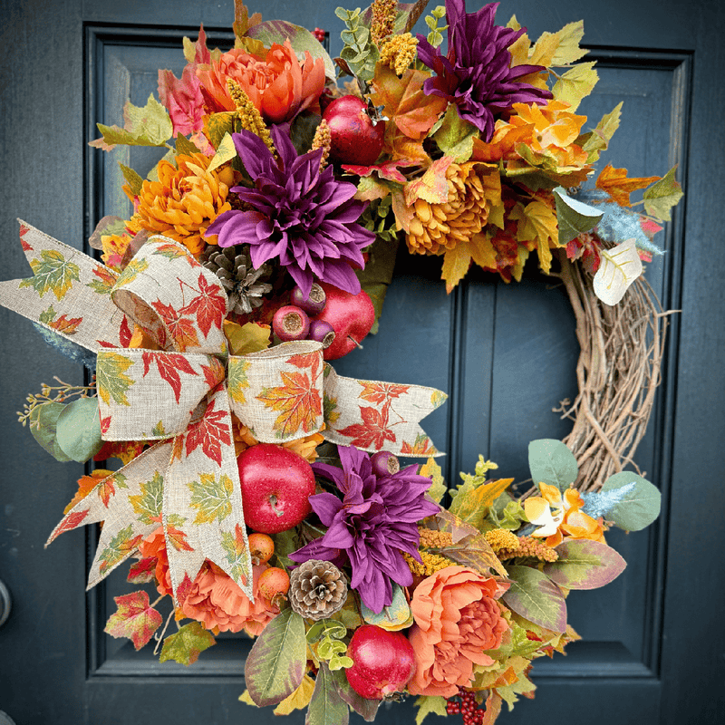 Fall Harvest Wreath with Faux Fruits