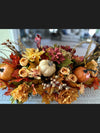 Fall Dough Bowl Centerpiece w Pumpkins and Maple Leaves