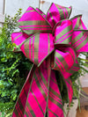 Luxe Designer Plaid Magenta Wreath Bow *Bow Only