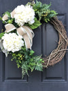 Beautiful Monogrammed Wreath for Front Door with Hydrangeas, Spring Grapevine Wreath, Housewarming Gift, Indoor/Outdoor Use