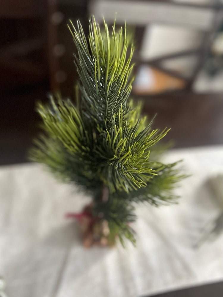 Mini Christmas Tree with Animal Print Wrap, Red Velvet Bow and Rustic Golden Bell