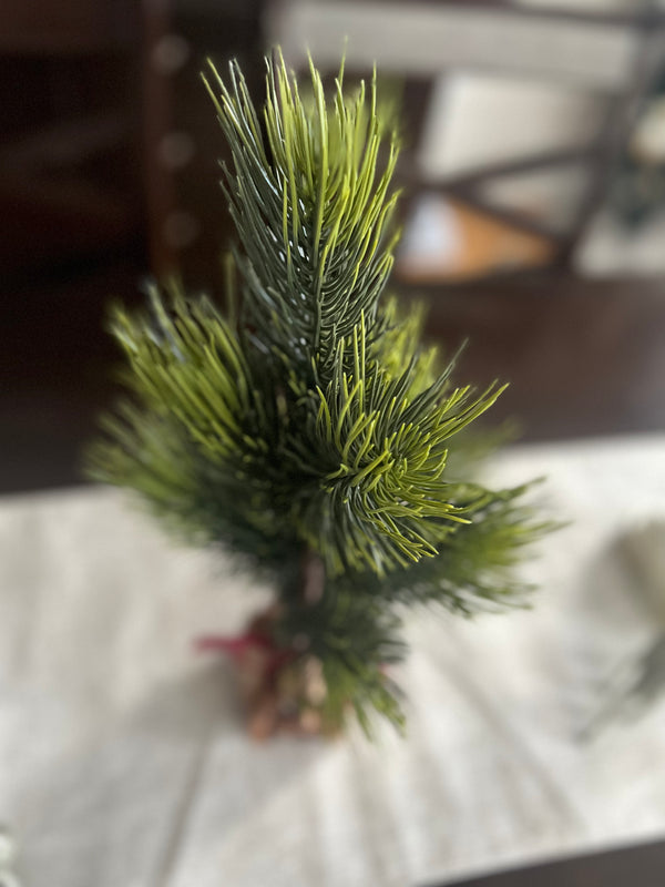 Mini Christmas Tree with Animal Print Wrap, Red Velvet Bow and Rustic Golden Bell