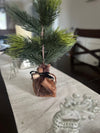 Mini Christmas Tree with Animal Print Wrap, Black Velvet Bow and Rustic Golden Bell