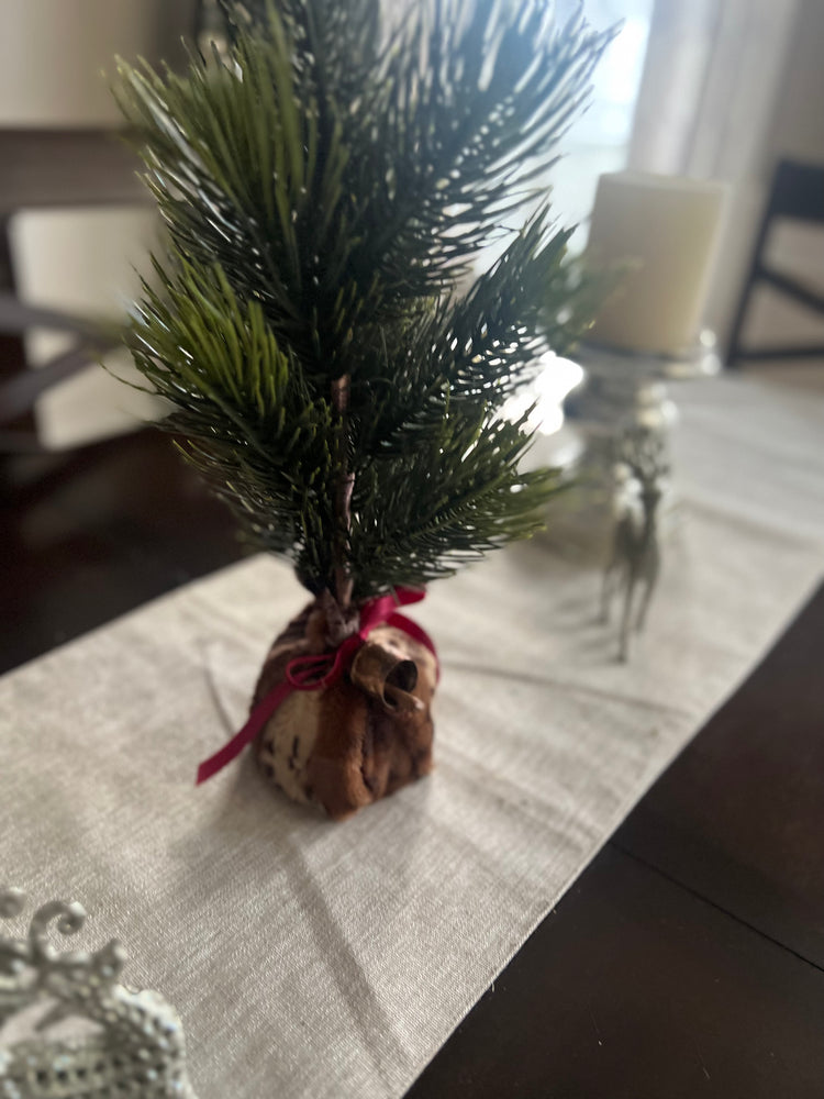 Mini Christmas Tree with Animal Print Wrap, Red Velvet Bow and Rustic Golden Bell