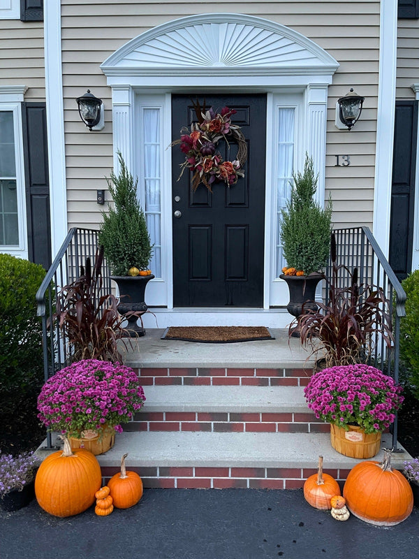 Autumn Harvest Wreath with Pumpkins and Peonies