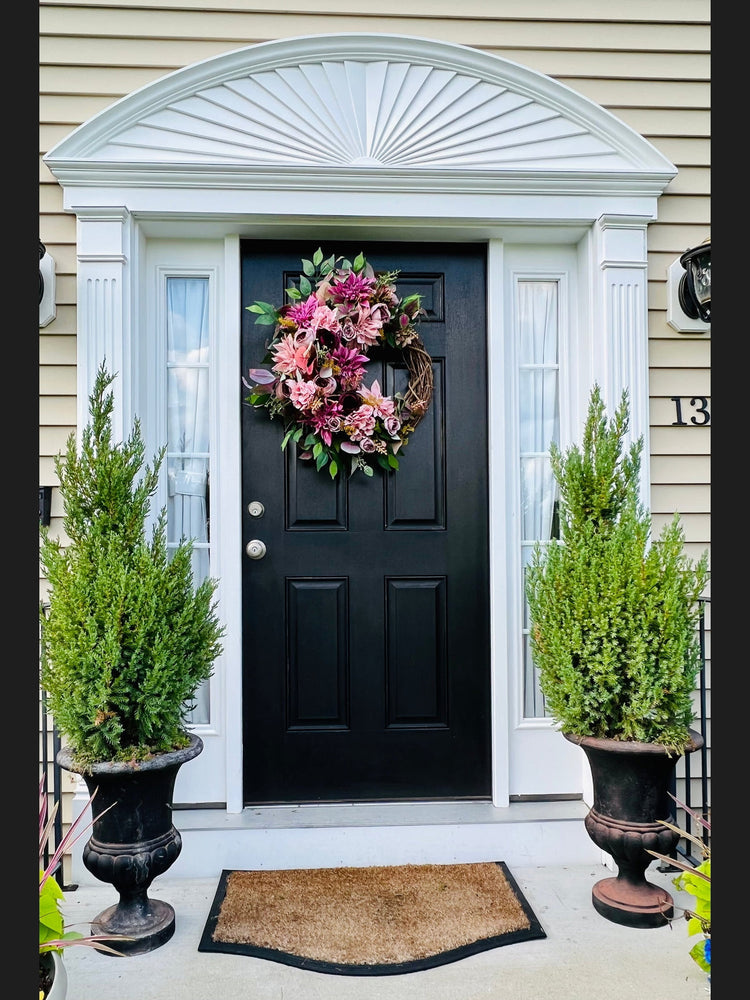 Autumn Mauve Wreath with Faux Florals and Textured Accents.